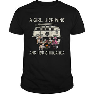 A Girl Her Wine And Her Chihuahua Flamingo Fire Bus Shirt